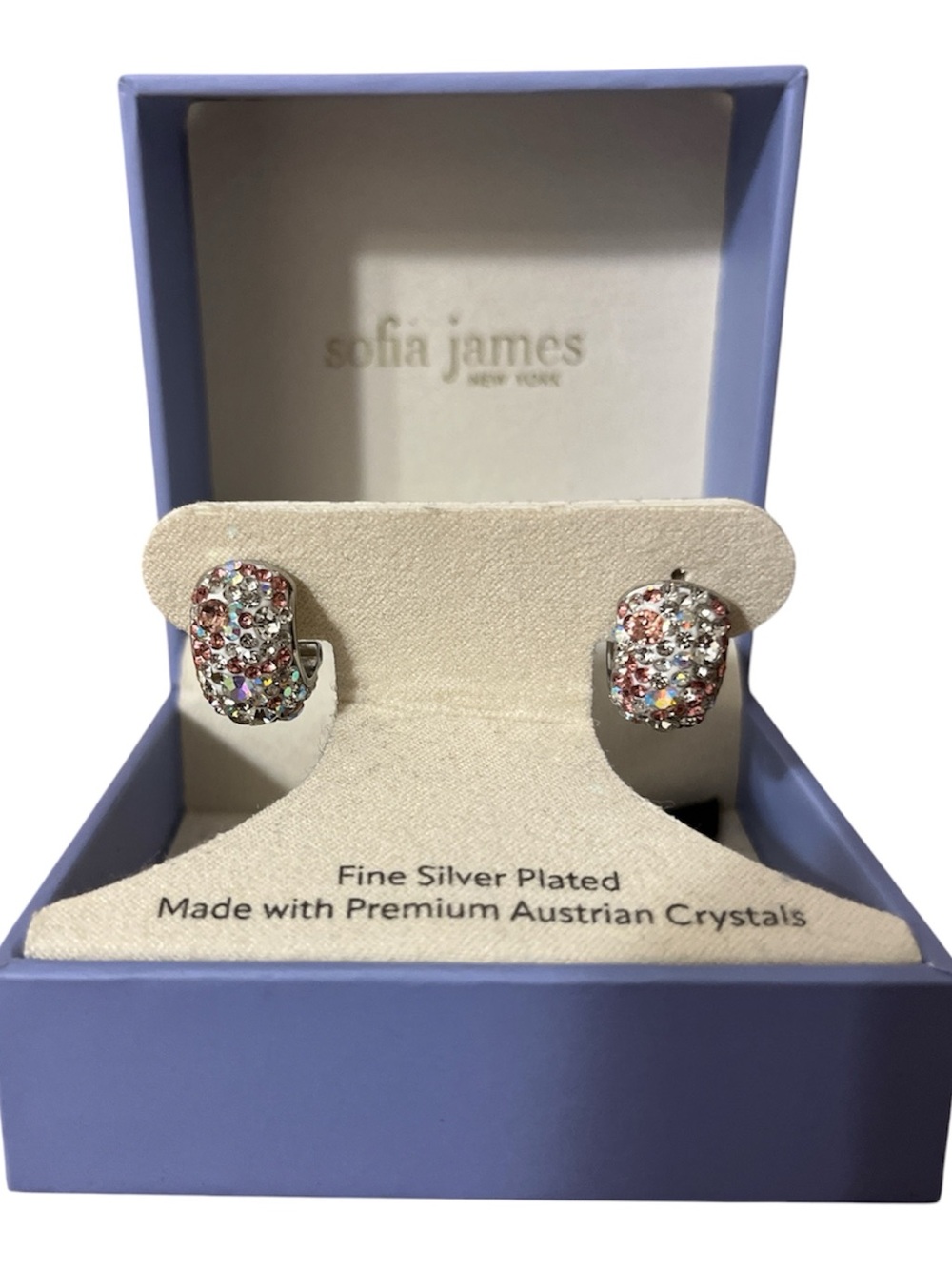 Pink Crystal Huggie Earrings - Silver Plated